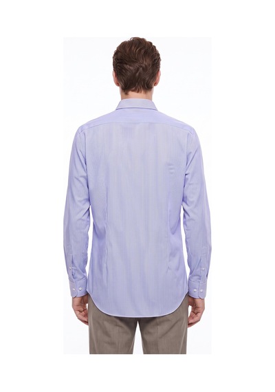 Fabrika Maydos 603 Koyu Mavi Erkek Alttan Britli Çizgili Slim Fit Gömlek