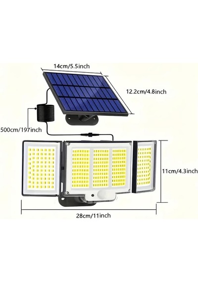348 Ledli, Güneş Enerjili, Hareket Sensörlü, 3 Taraflı Aydınlatma/gt-sl30