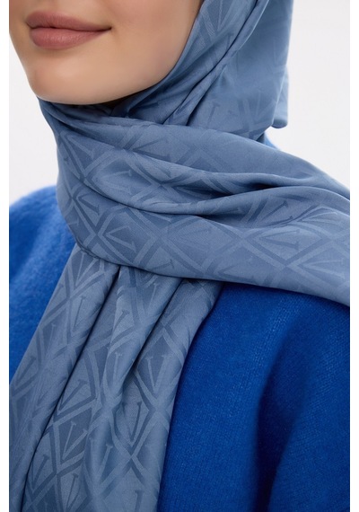 Mirsoy Scarf İpeksi Jakar Şal V Desen İndigo