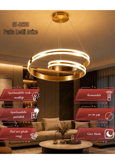 Cata Ct-8630 Parla Kumandalı Ledli Avize - 180w GOLD KASA