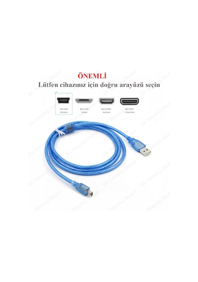 Mini Usb 5 Pin Fitreli V3 Şarj Data Kablosu - 1.5 Metre