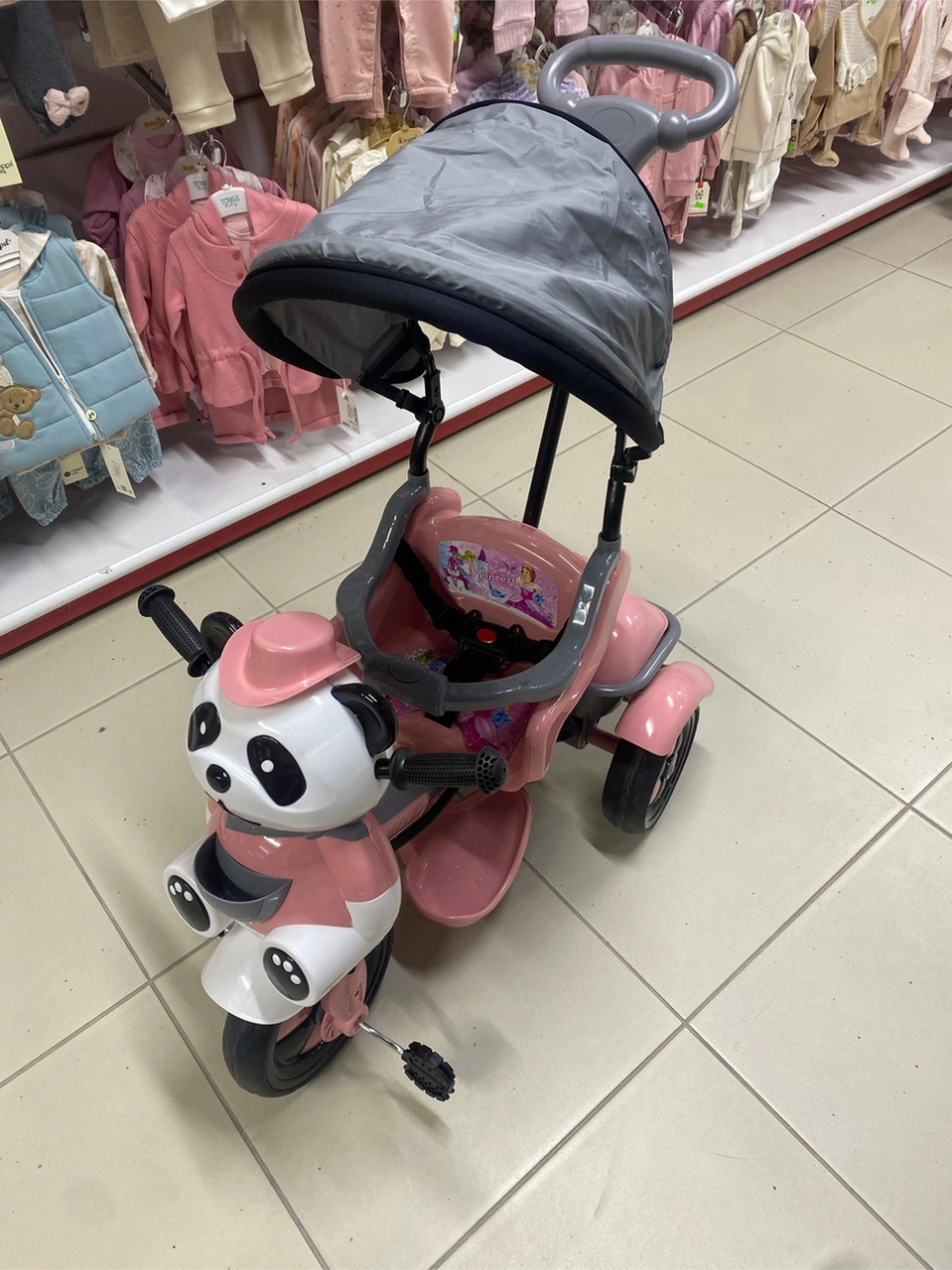 127 Panda Üç Tekerlekli Tenteli Ebeveyn Kontrollü Bisiklet Çocuk Bisikleti Pembe Pembe