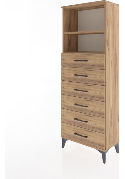 Arges Dolap 2 Raflı 6 Çekmeceli 60x30x163 Çam-çam Çam