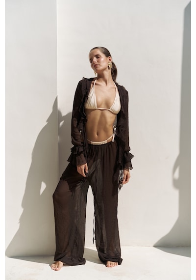 Mai Collection Mai Studios Co. Olivia Kahve Gömlek Pantolon Takım Kahve