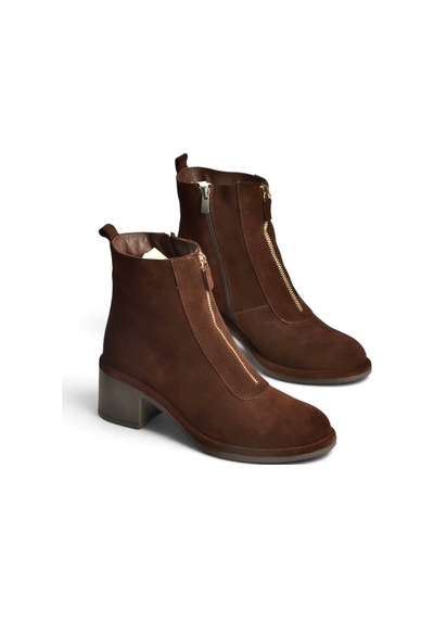 Fox Shoes Z555671002 Kahverengi Hakiki Deri Süet Kalın Topuklu Kadın Bot
