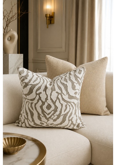 Avangart Desenli Bej Vizon Kırlent Kılıfı 43x43 Cm 2 Li Set