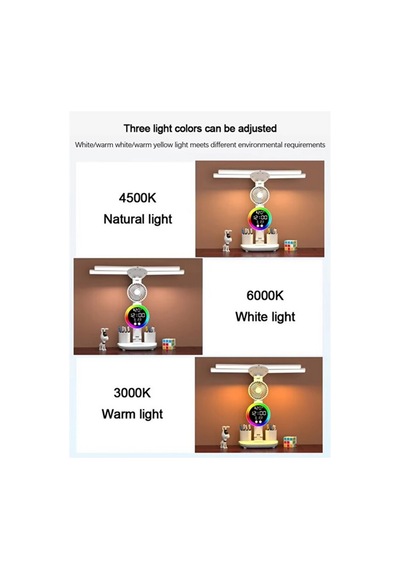 Multifonksiyonel 4 Başlıklı 3 Renk Ve Ton Ayarlı Masa Lambası Kalemlik Saat Takvim Sıcaklık Göstergesi Rgb Led Işıklı 3 Hız Kademeli Vantilatör Fan Telefon Tutucu