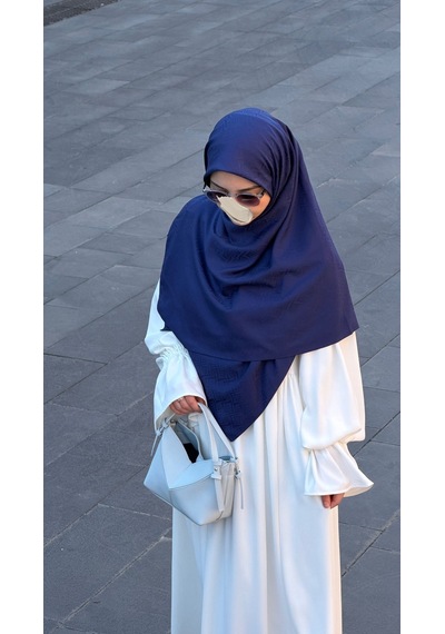Qalortex Scarf Premium Jakarlı Sare Büyük Boy Eşarp - Lacivert