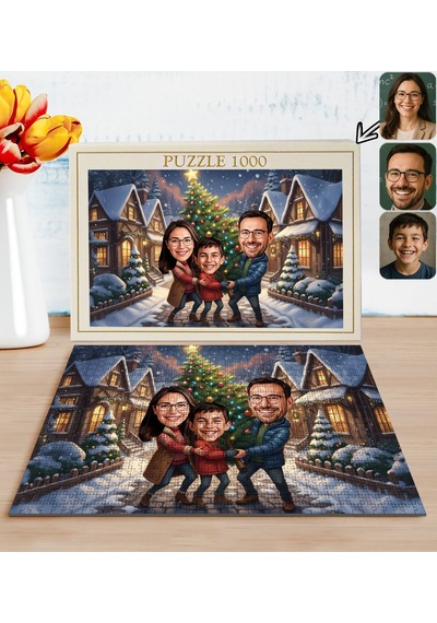 Bk Gift Kişiye Özel Aile Yılbaşı Karikatür Tasarımlı 1000 Parça Profesyonel Puzzle-1, 1000 Puzzle, Yeni Yıl Hediyesi, Yılbaşı Hediyesi Kobitmeyencom35