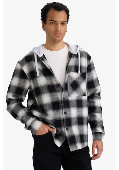 Defacto Relax Fit Kapüşonlu Flanel Uzun Kollu Gömlek G4317ax25aubk81 Siyah-bk81