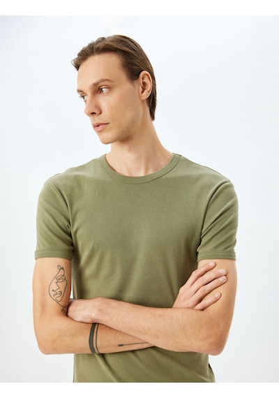 Koton Kısa Kollu Bisiklet Yaka Pamuklu Slim Fit Tişört Khakı 5sam10047hk Haki Koton Kısa Kollu Bisiklet Yaka Pamuklu Slim Fit Tişört Khakı 5sam10047hk Haki