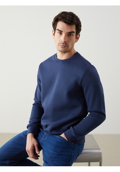 Lcwaıkıkı Basic İndigo Bisiklet Yaka Erkek Kalın Sweatshirt