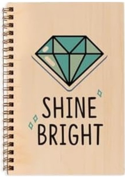 Shine Bright Tasarımlı Ahşap Kapaklı Defter 12x18 Cm, 48 Yaprak, Çizgisiz Motivasyon Defteri 103 Ivory