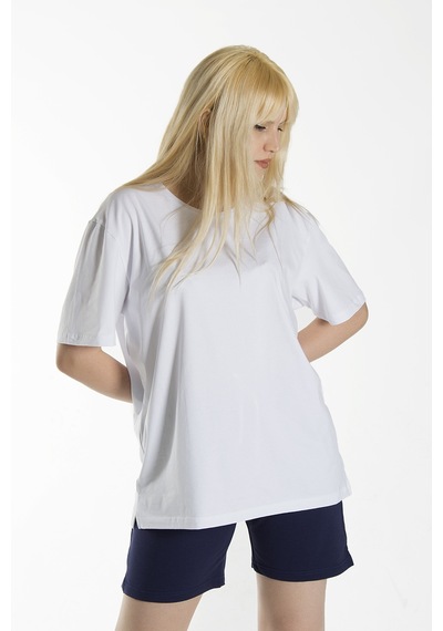 Kadın Beyaz Basic Bisiklet Yaka Oversize Pamuklu T-shirt Beyaz Kadın Beyaz Basic Bisiklet Yaka Oversize Pamuklu T-shirt Beyaz