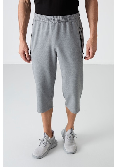 Tommy Life Gri Melanj Fermuar Cepli Standart Kalıp Klasik Paça Erkek Kapri - 83091 GRI MELANJ