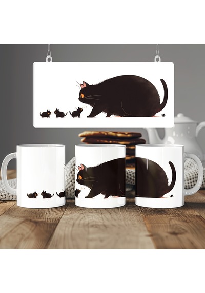 Komik Ve Sevimli Kedi Ailesi Kupa Bardak - Kedi Severlere Özel Eğlenceli Hediye Kupa Beyaz