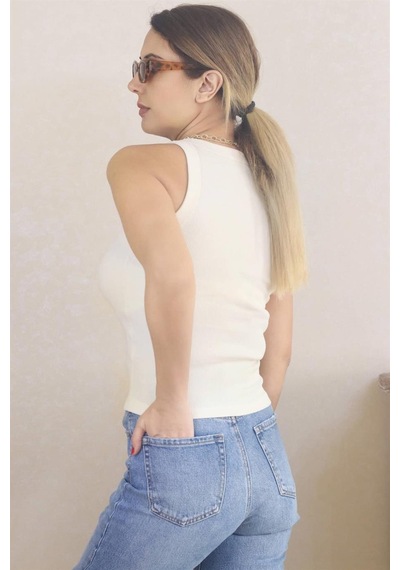 Ritnice Kadın Premium Doku Krem Fitilli Pamuklu Atlet