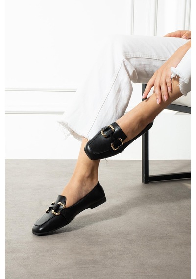 Zenneshoes Kadın Siyah Deri Babet Siyah 6 Cm