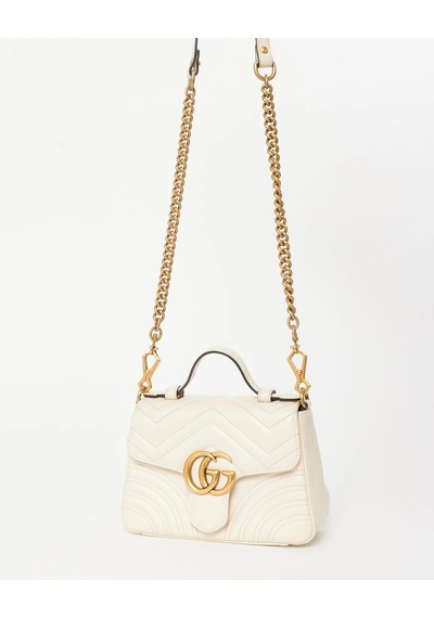 Gucci White Chevron Leather Gg Marmont Top Handle Bag Beyaz