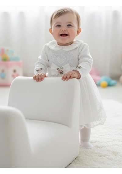 Mnk Baby & Kids Kız Bebek Taşlı Dantel Mevlit Elbise M00767 ekru