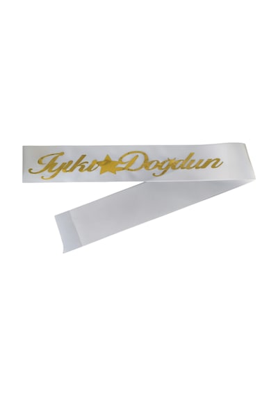 Kumaş Kuşak İyi Ki Doğdun Beyaz - Altın Yetişkin