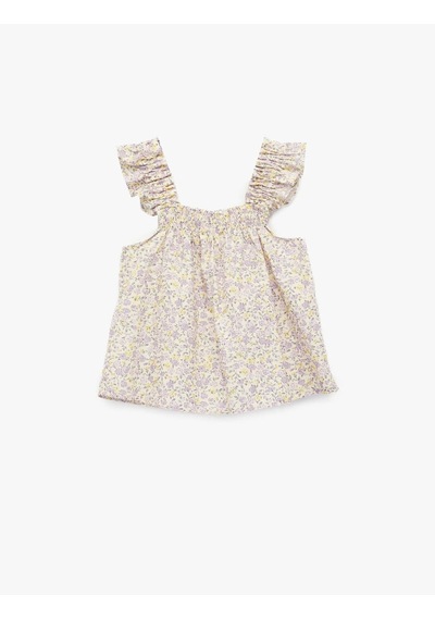 Koton Çiçekli Gipeli Poplin Mor Kız Bebek Bluz 6smg60046aw Mor