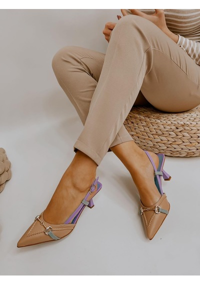 Ervanın Butiği Ten Yeşil Deri Moss Toka Detay Kadın Stiletto-3631