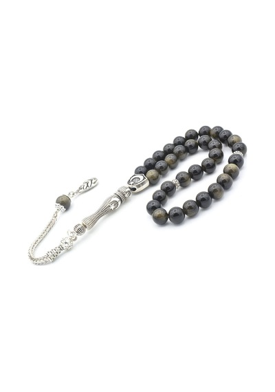 Murty99 Hakiki Doğal Rainbow Obsidyen Taşı Tesbih 8 Mm Siyah