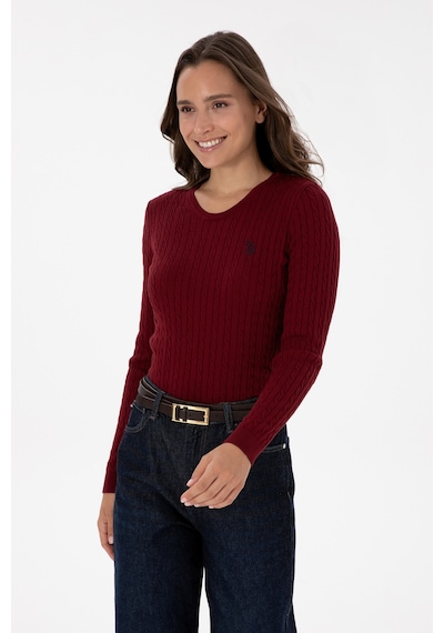 U.S. Polo Assn. Kadın Bordo Bisiklet Yaka Basic Kazak 50313626-VR014