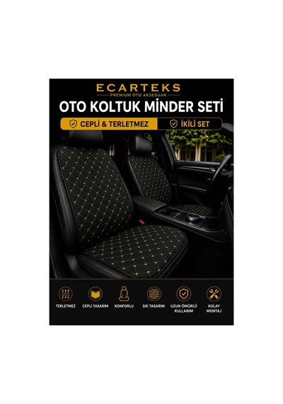 Terletmez Cepli Oto Koltuk Minder Seti Ön Koltukları İçin Kolay Montaj Universal Koruyucu Kılıf Kumaş 89731022