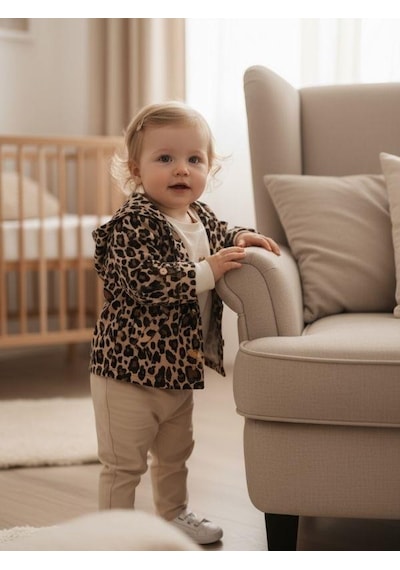 Zekids Kız Çocuk Leopar Desenli Ceketli 3'lü Takım-16376 Çok Renkli
