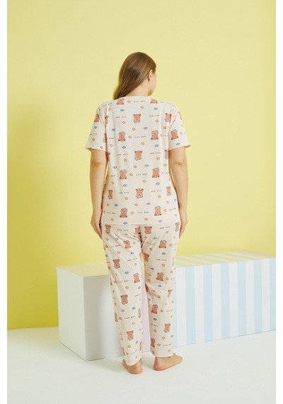 Siyah İnci Curve Büyük Beden Battal Boy Örme Pijama Takımı 24103617 Çok Renkli