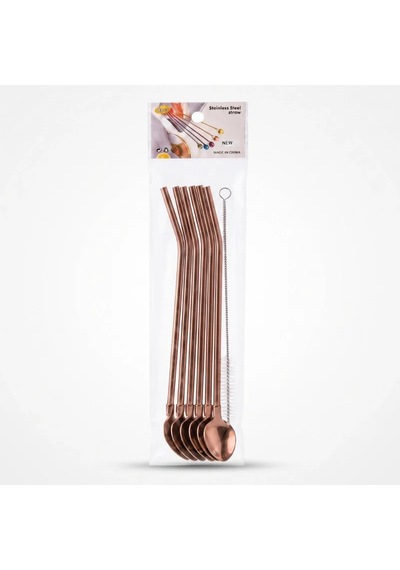 Lb 6'lı Kaşıklı Pipet Seti - Bronz - Pipet Temizleme Fırçası Çok Renkli