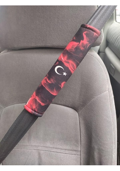 Dijital Baskılı Emniyet Kemeri Pedi, Türk Bayrağı Temalı, 26 Cm, Yumuşak Süngerli, Universal, 2 Adet