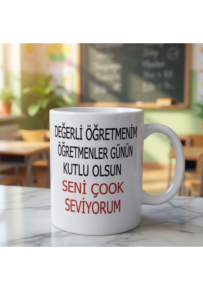 Premium Öğretmenler Günü Tasarımlı Kupa Bardak İçecek Kabı İkram Nesnesi Anı Objesi Çok Renkli