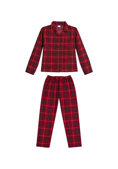 Erdenay Tekstil İpeksi Dokulu Süet Kadın Pijama Takımı Kırmızı Ekoseli Kırmızı