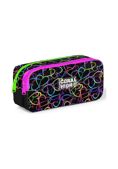 Coral High Kız Çocuk Siyah/pembe Kalp Desenli Okul Kalem Çantası Çok Renkli