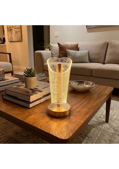 Açık Silindirik Kristal Damla Model Led Masa Lambası Gold Tabanlı, Dokunmatik, 3 Renk Işık Modlu, Şarjlı Modern Dekoratif Gece Lambası 5570 Beyaz
