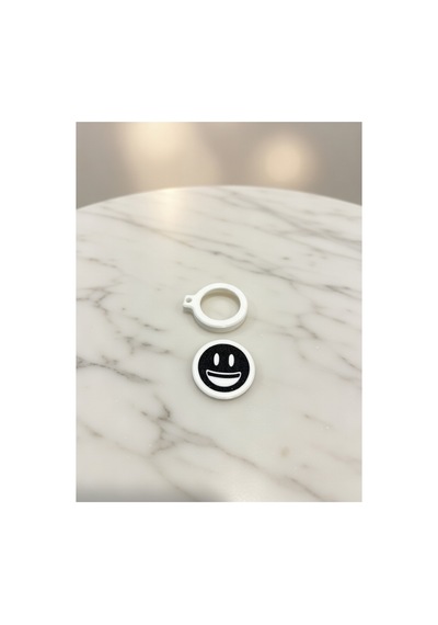 Mini Emoji Airtag Kılıfı - Gizli Takip Tutucu Anahtarlık 3d Baskılı, Beyaz/siyah Şık - Valiz