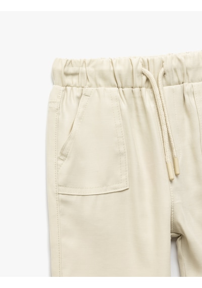 Koton Beli Bağcıklı Cepli Basic Viskon Jogger Eşofman Altı Bej 5smb40034tw Ekru