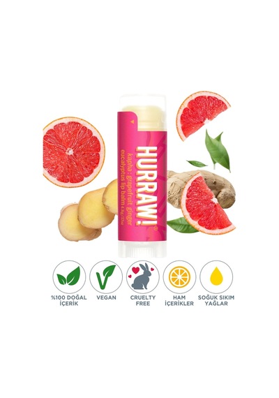Hurraw Kapha Lip Balm Greyfurt - Zencefil - Okaliptus