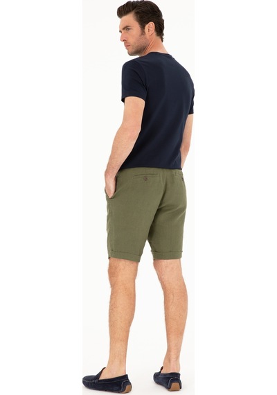 Cacharel Haki Regular Fit Beli Lastikli %100 Keten Şort YESIL