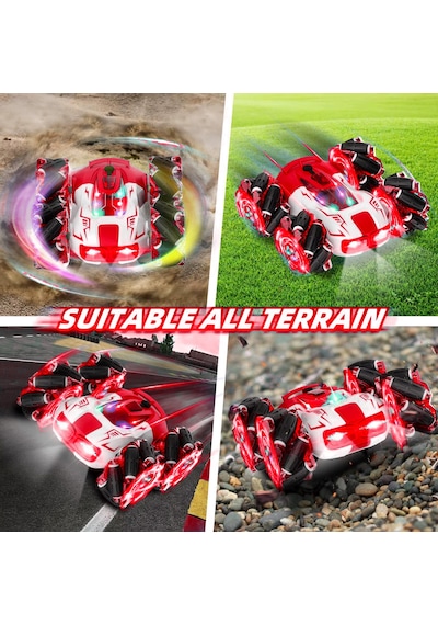 Buhar Atan Şarjlı Uzaktan Kumandalı Akrobat Araba Duman Atar Stunt Drift 4x4 Oyuncak Araba Kırmızı