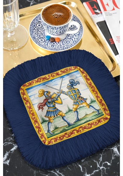 Ortaçağ Şövalye Motif Saçaklı Sunum Dekorasyon Mendili-retro Saray Stili Lacivert Kahve Yanı Peçete Tozlu Okyanus Lila Ortaçağ Şövalye Motif Saçaklı Sunum Dekorasyon Mendili-retro Saray Stili Lacivert Kahve Yanı Peçete Tozlu Okyanus Lila