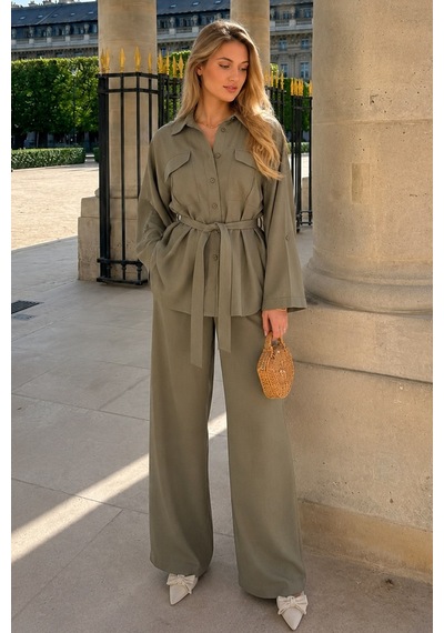 Seeh Haki Uzun Kollu Oversize Kadın Takım Sh338 Standart