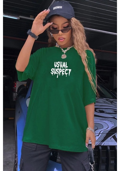 Unisex Usual Suspect Baskılı T-shirt Yeşil