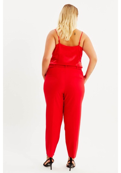 Myline Cep Detaylı Kemerli Klasik Pantolon-1619 Kırmızı