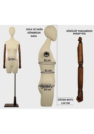 Videolu Ürün-36 Beden Pantolon Giyebilen Ahşap Kollu Terzi Manken 527200976