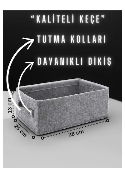 Dolap İçi Çamaşır Oyuncak Düzenleyici Keçe Saklama Kutusu Sepet O Gri