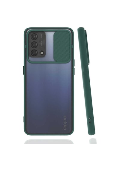 Kilifone - Oppo Uyumlu A74 4g - Kılıf Slayt Sürgülü Arkası Buzlu Lensi Kapak - Koyu Yeşil